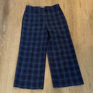 Veronica Beard Navy/Black Plaid Print Wide Leg Pants, Size 4